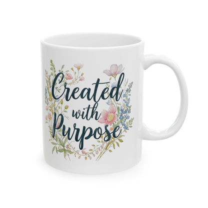 Ceramic Mug — "Created on Purpose" Floral Coffee Mug (11oz & 15oz)