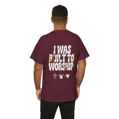 Worship Tee — "I Was Built to Worship" Christian Cross + Dove + Heart T‑Shirt