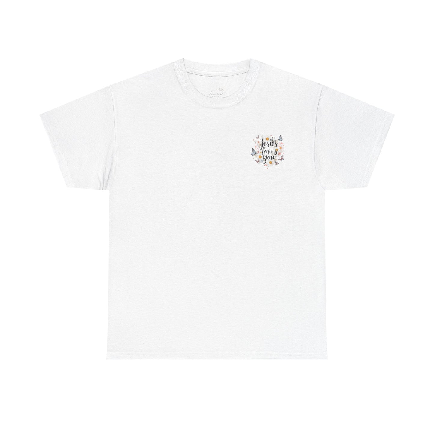 Christian T-Shirt — “Jesus Loves You” Floral Butterfly Tee