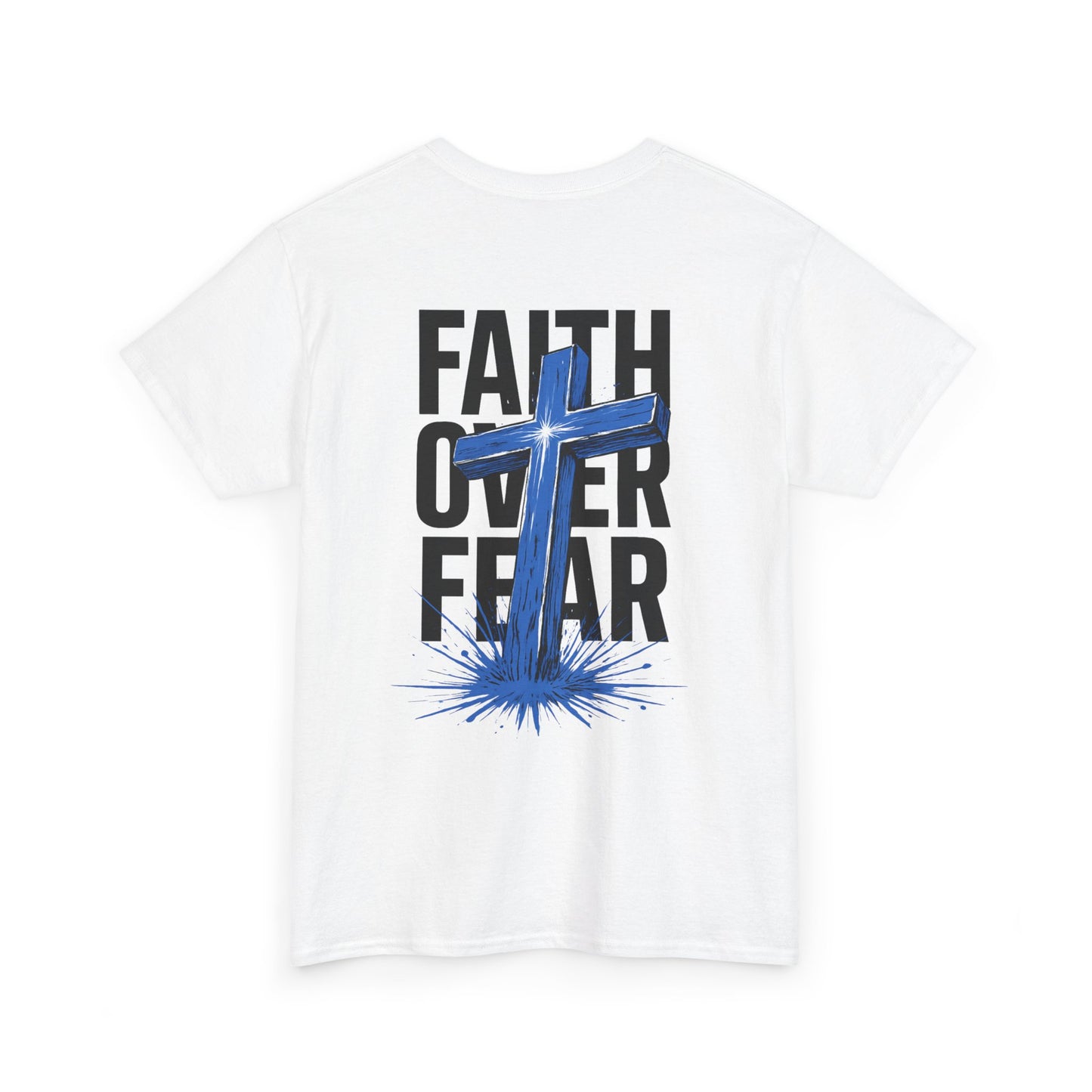 Faith Over Fear T-Shirt — BLUE Christian Cross Inspirational Tee
