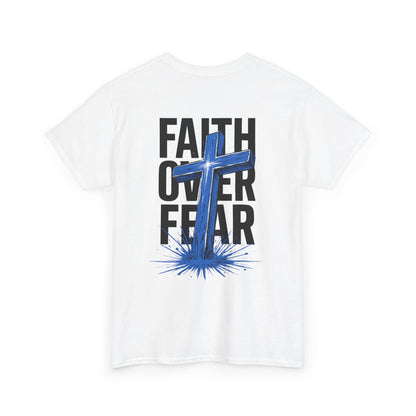 Faith Over Fear T-Shirt — BLUE Christian Cross Inspirational Tee