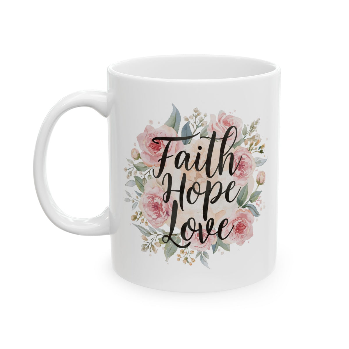 Floral Pink Roses Ceramic Mug — Elegant Botanical Coffee Cup (11oz & 15oz)