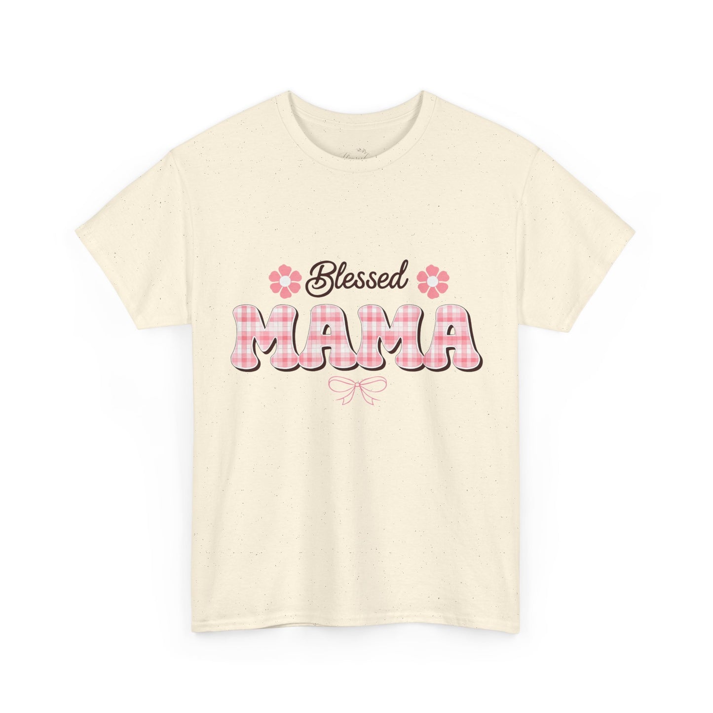 Blessed Mama Tee — Pink Plaid Mom Shirt