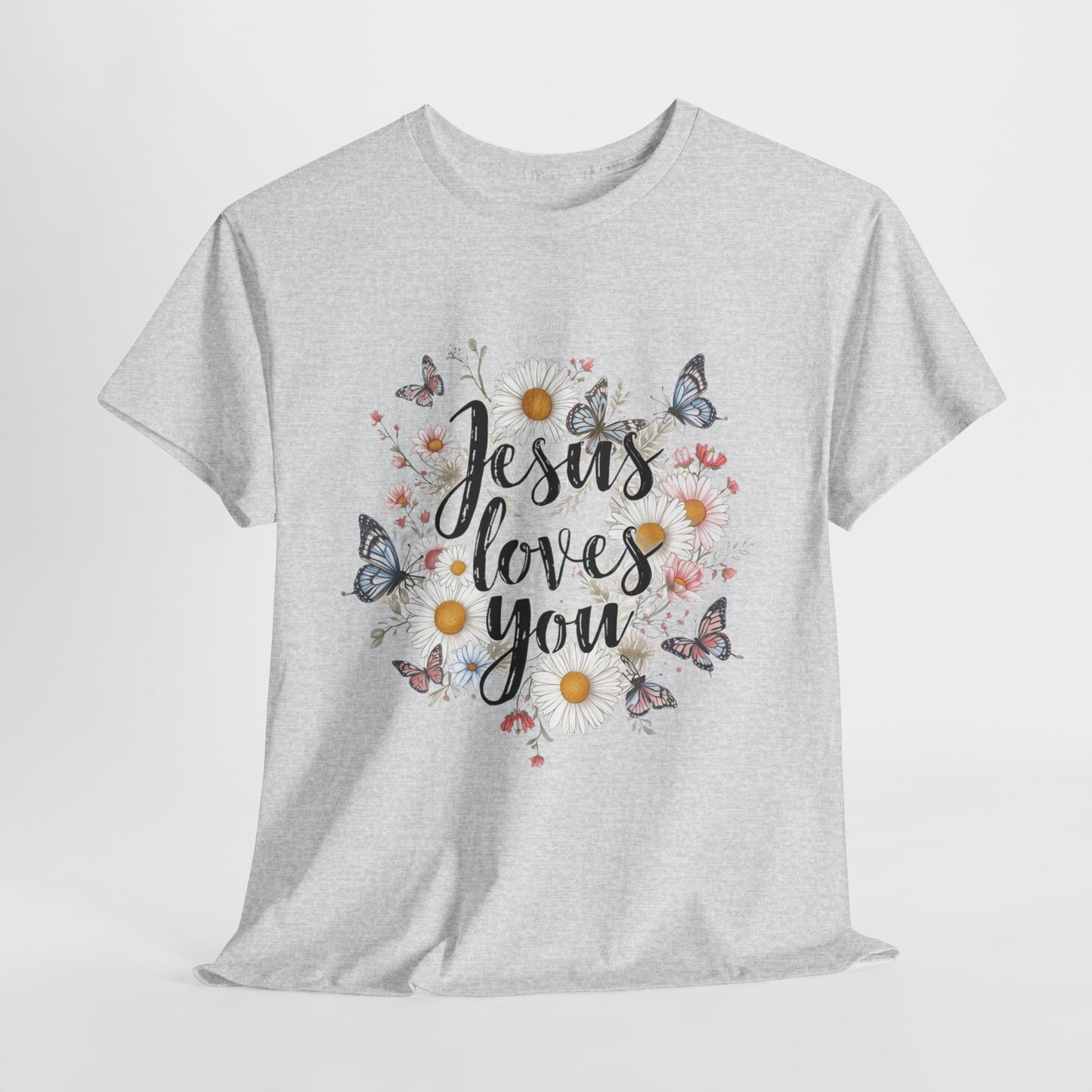 Christian T-Shirt — “Jesus Loves You” Floral Butterfly Tee