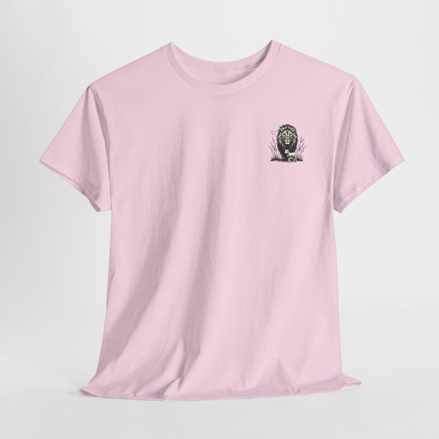 Lion and Lamb Graphic Tee — Protective Lion with Lamb Illustration