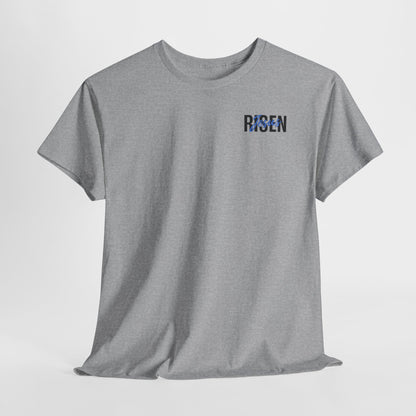 BLUE Risen Jesus Tee — Christian Easter Shirt with Crown of Thorns Design