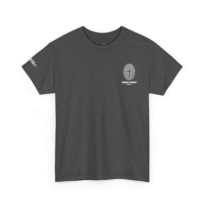 Belong to Christ T-Shirt — Christian Cross Fingerprint Tee (Isaiah 43:1)