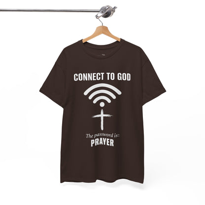 (UNISEX) Connect to God Prayer T-Shirt — Christian Faith Tee with Cross WiFi Design