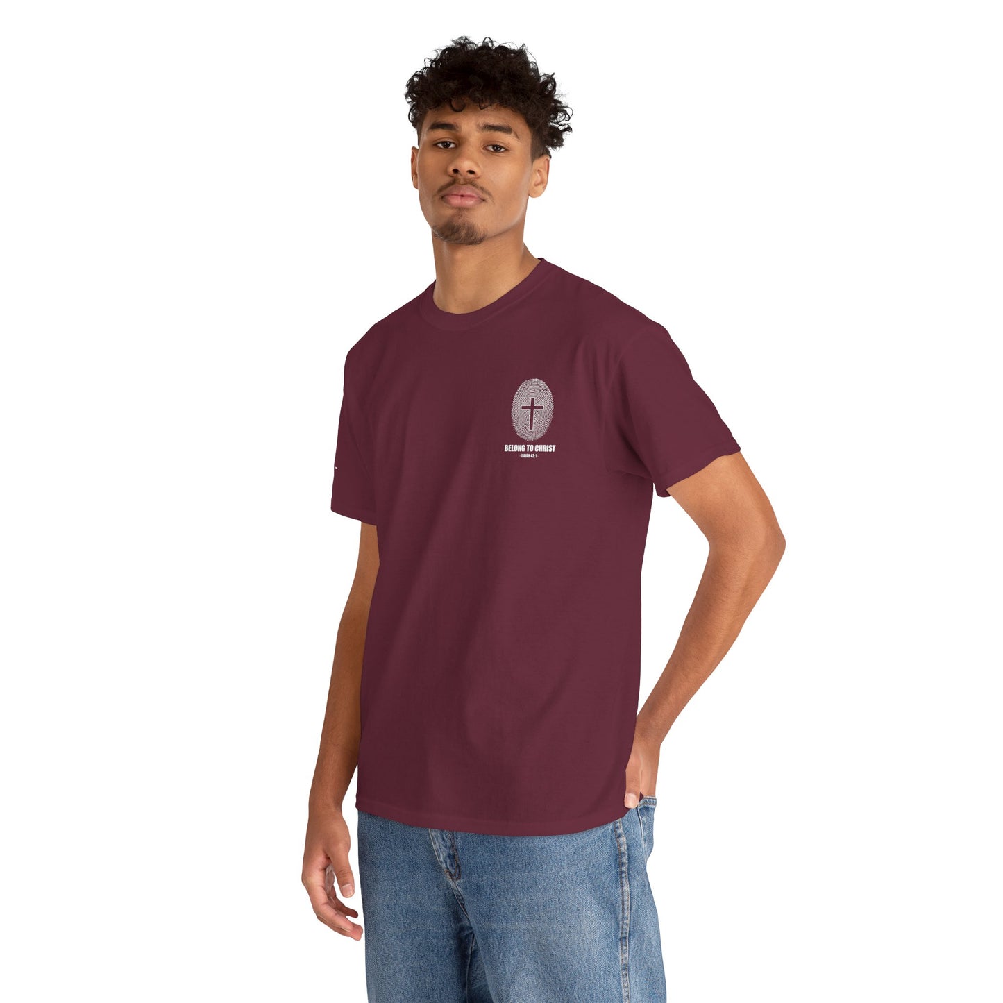 Belong to Christ T-Shirt — Christian Cross Fingerprint Tee (Isaiah 43:1)