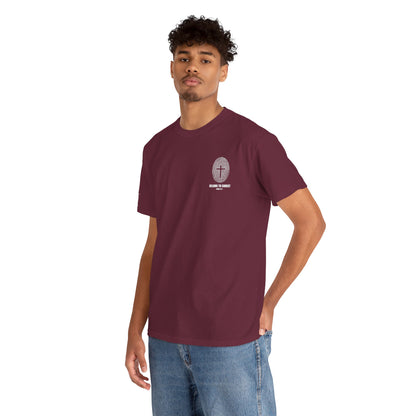 Belong to Christ T-Shirt — Christian Cross Fingerprint Tee (Isaiah 43:1)