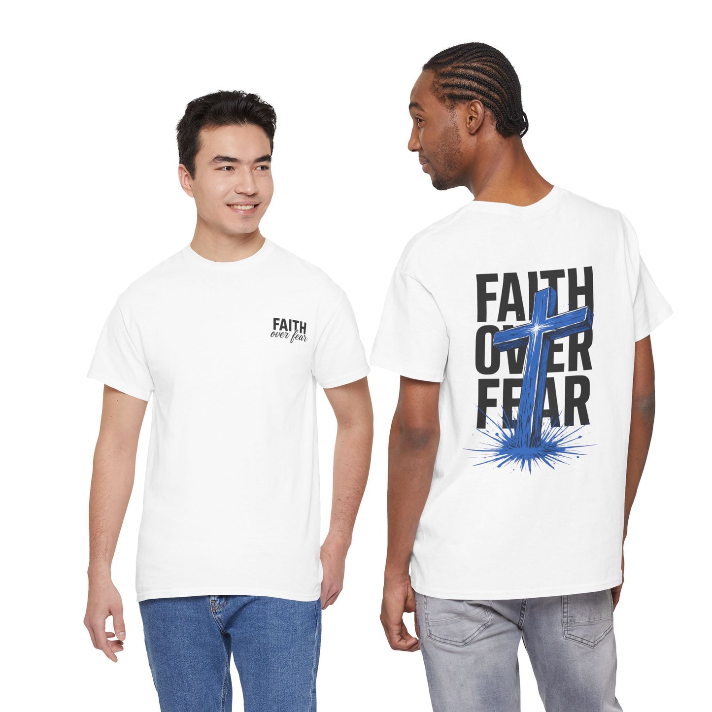 Faith Over Fear T-Shirt — BLUE Christian Cross Inspirational Tee