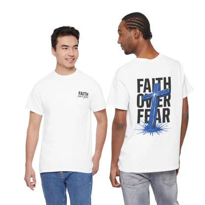 Faith Over Fear T-Shirt — BLUE Christian Cross Inspirational Tee