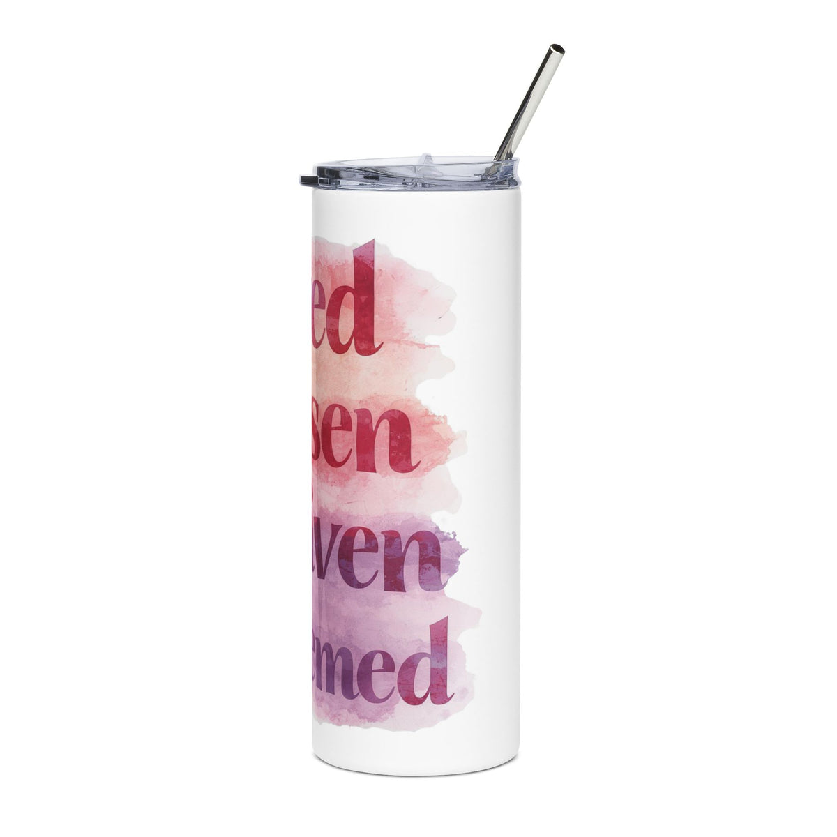20oz Stainless Steel Tumbler - Watercolor "Loved Chosen Forgiven Redeemed"