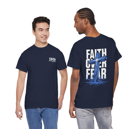 Faith Over Fear T-Shirt — BLUE Christian Cross Inspirational Tee