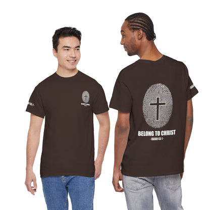 Belong to Christ T-Shirt — Christian Cross Fingerprint Tee (Isaiah 43:1)