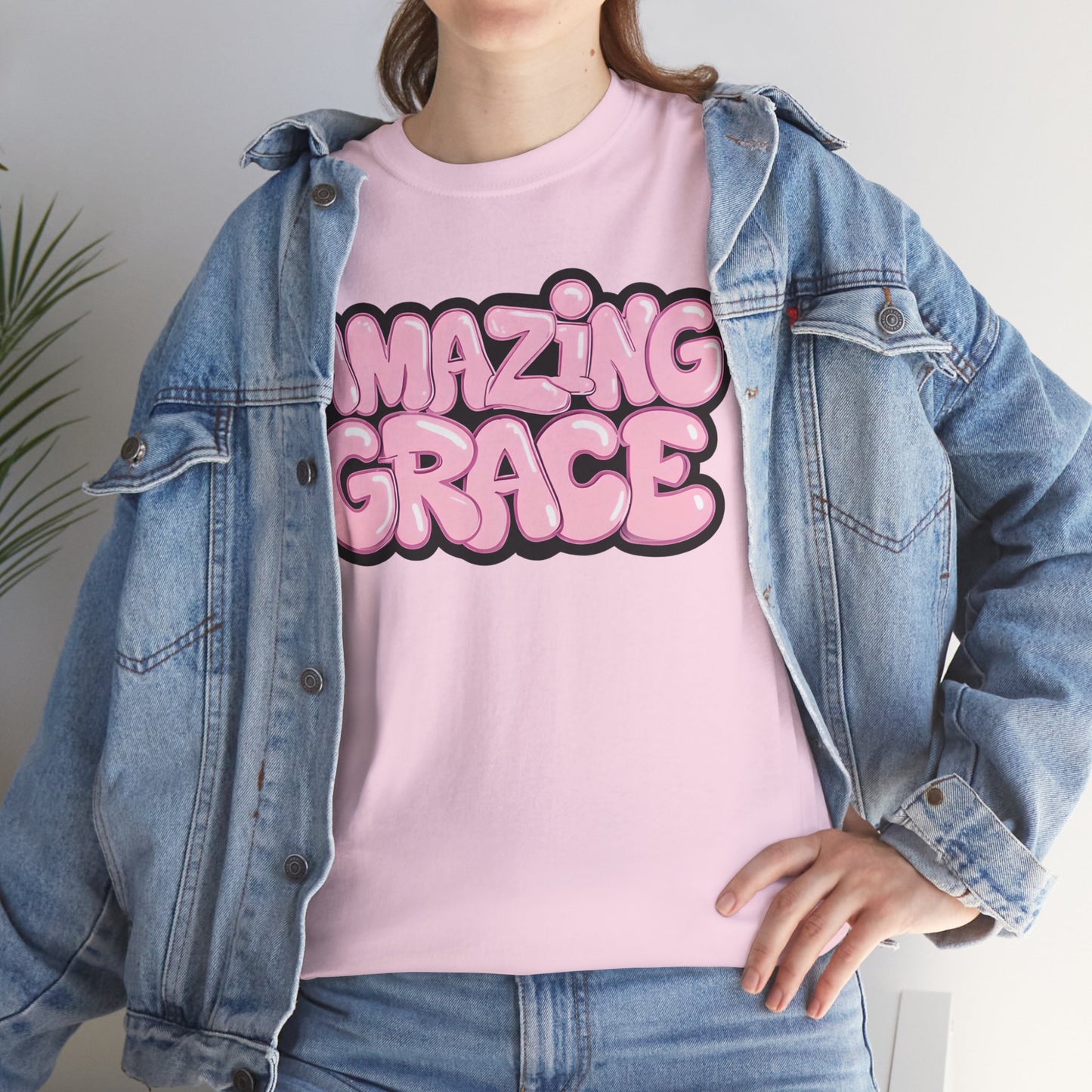 Amazing Grace T-Shirt — Pink Bubble Letter Christian Tee