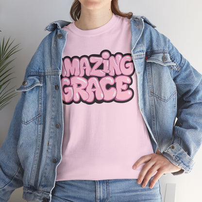 Amazing Grace T-Shirt — Pink Bubble Letter Christian Tee