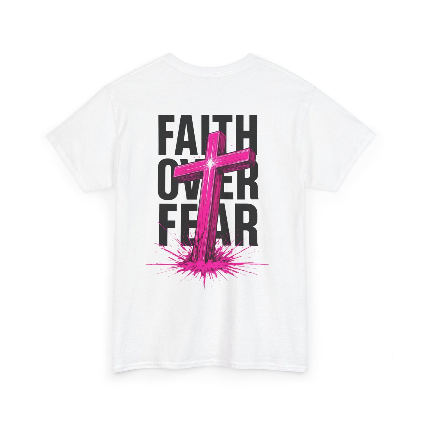 Faith Over Fear T‑Shirt — PINK Christian Cross Graphic Tee