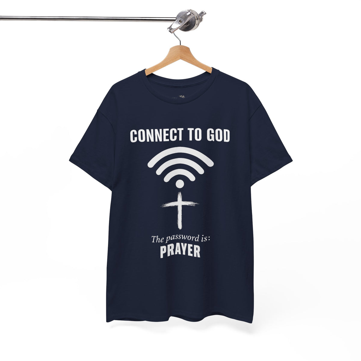 (UNISEX) Connect to God Prayer T-Shirt — Christian Faith Tee with Cross WiFi Design