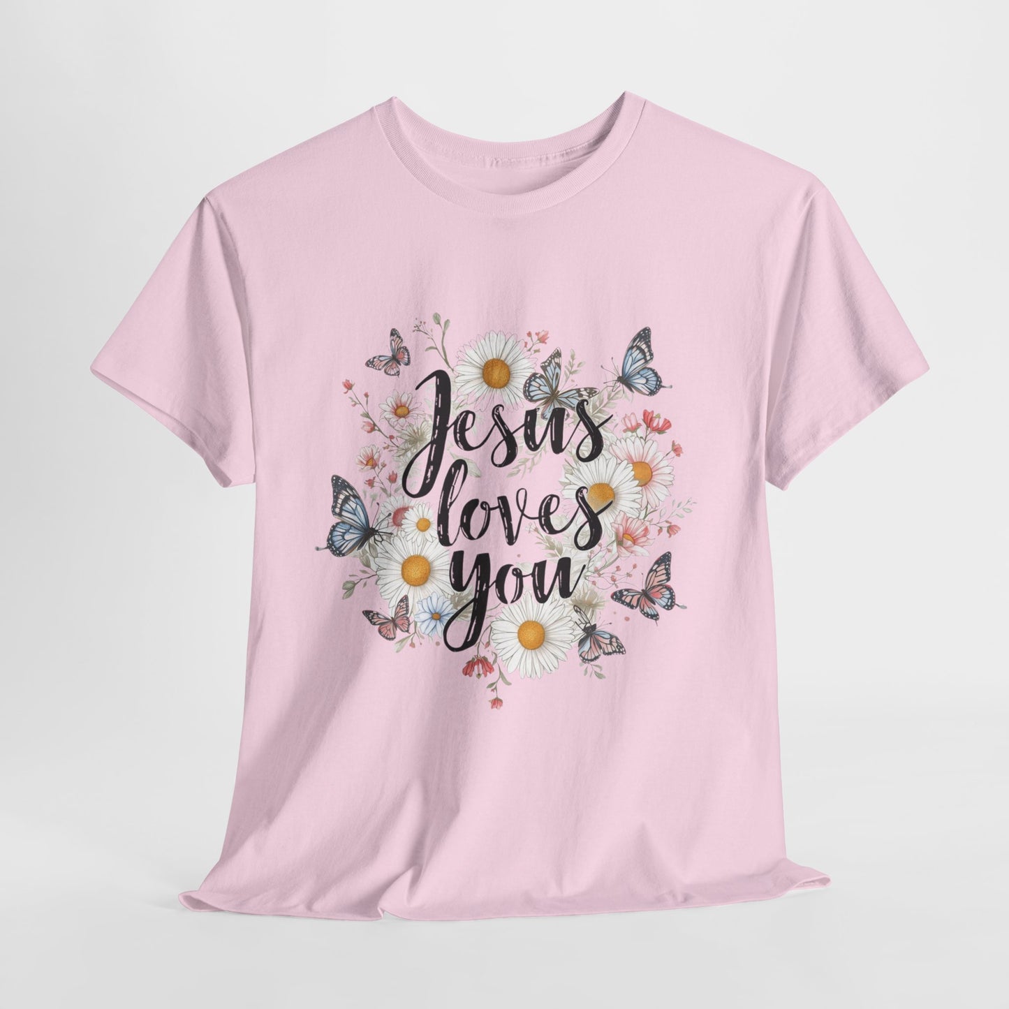 Christian T-Shirt — “Jesus Loves You” Floral Butterfly Tee