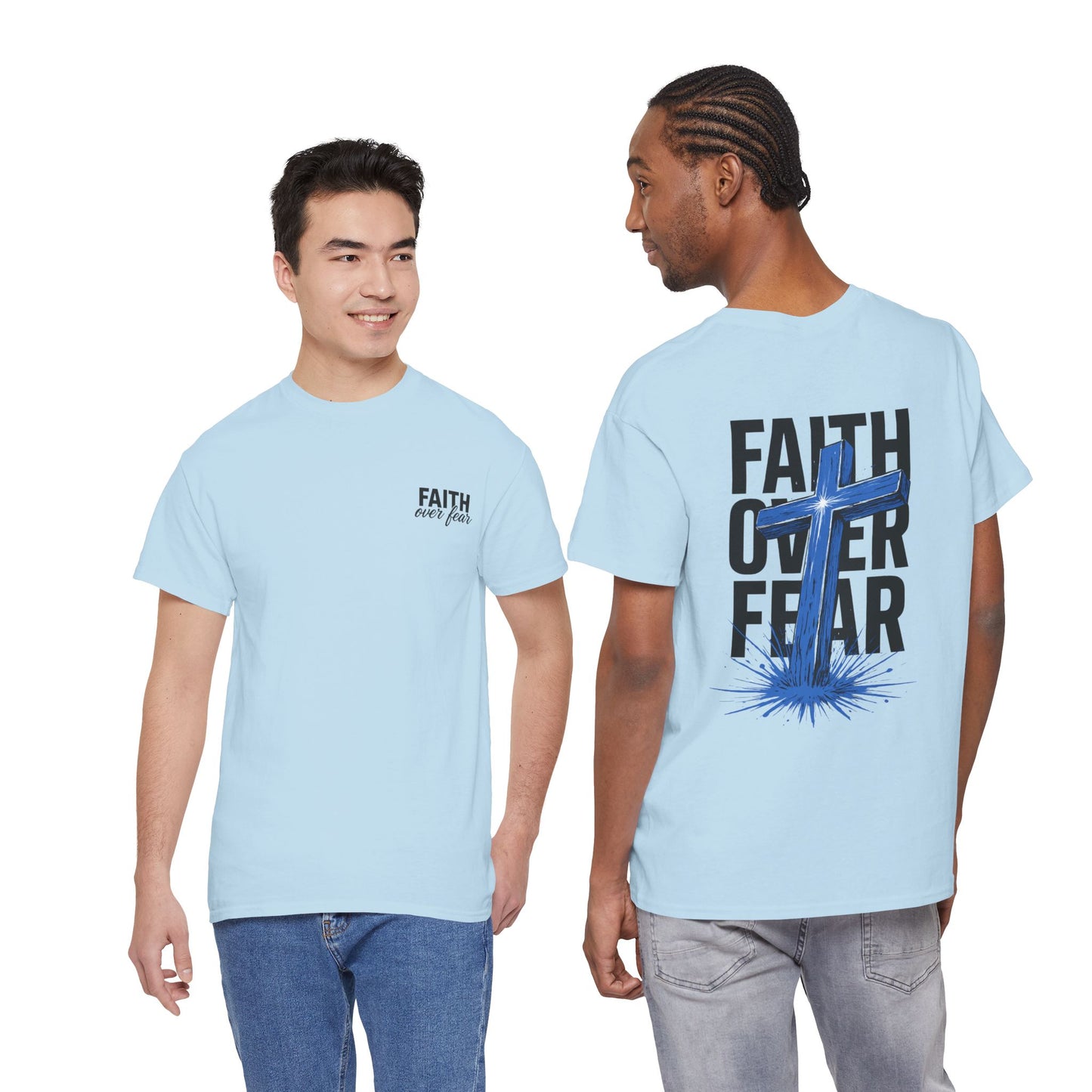 Faith Over Fear T-Shirt — BLUE Christian Cross Inspirational Tee