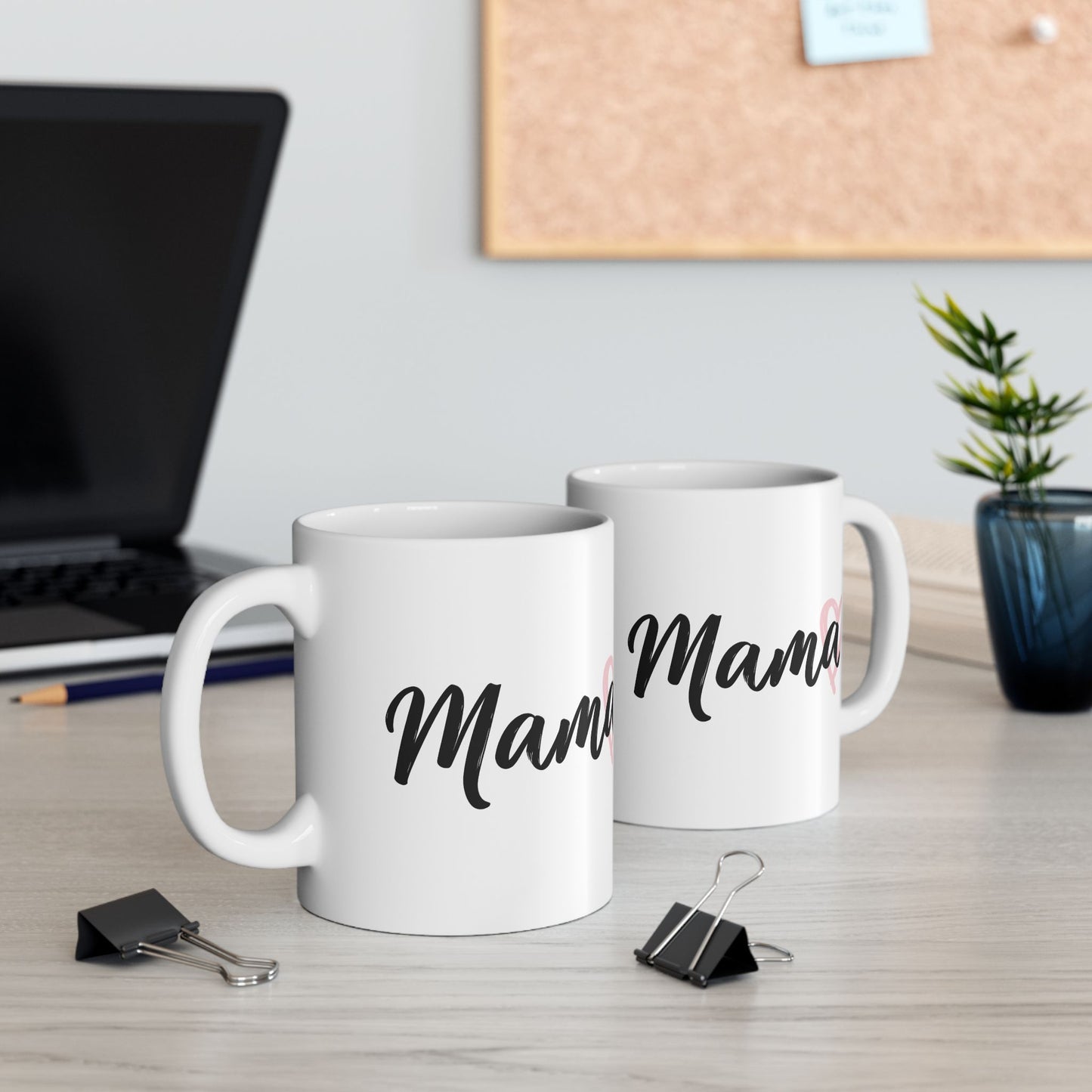 Mama Coffee Mug – Pink Heart Script Ceramic Mug (11oz & 15oz)