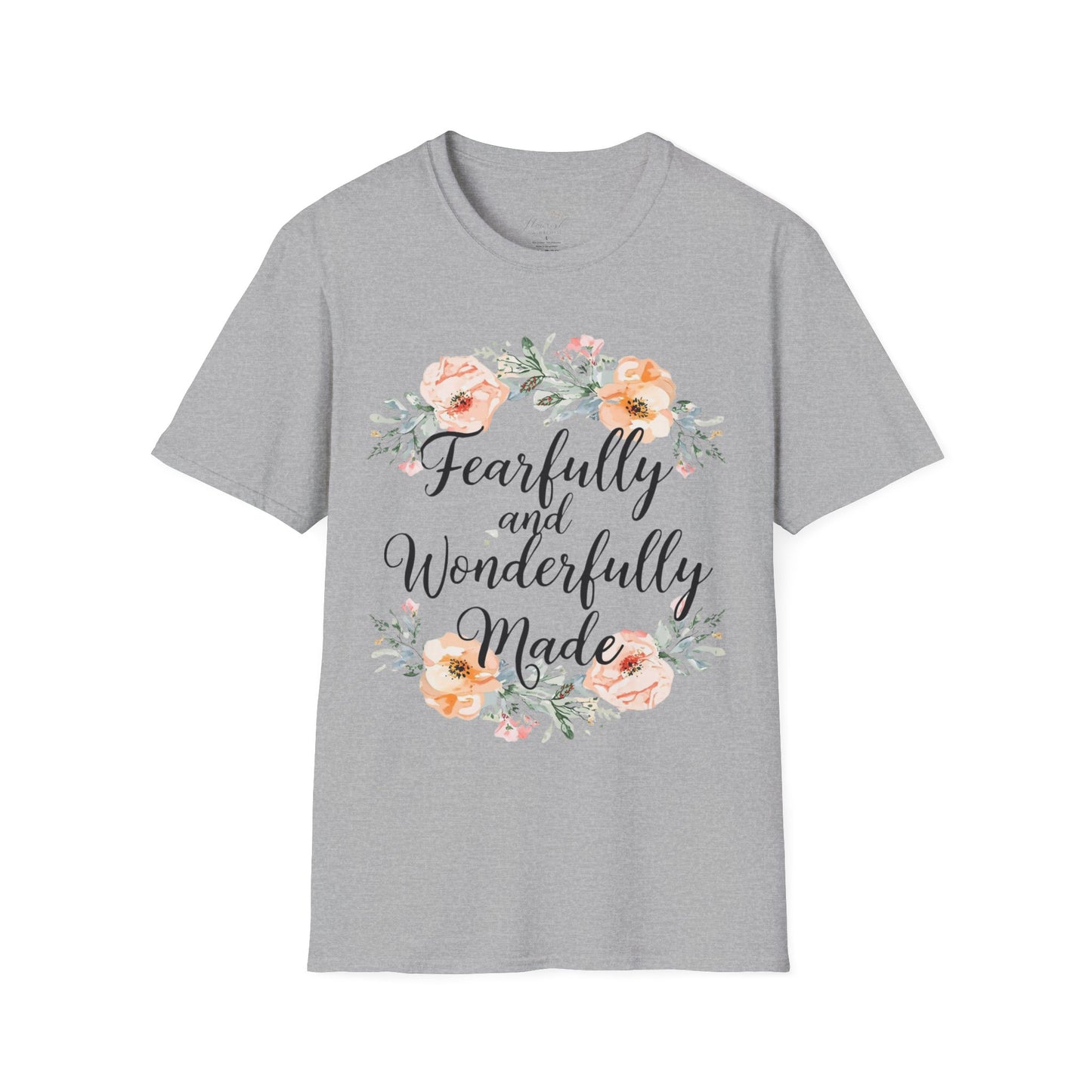 T-Shirt — "Fearfully and Wonderfully Made" Floral Inspirational Tee