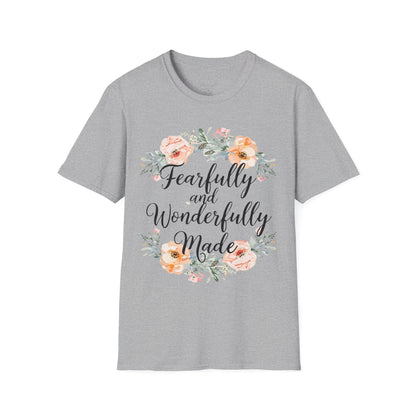 T-Shirt — "Fearfully and Wonderfully Made" Floral Inspirational Tee