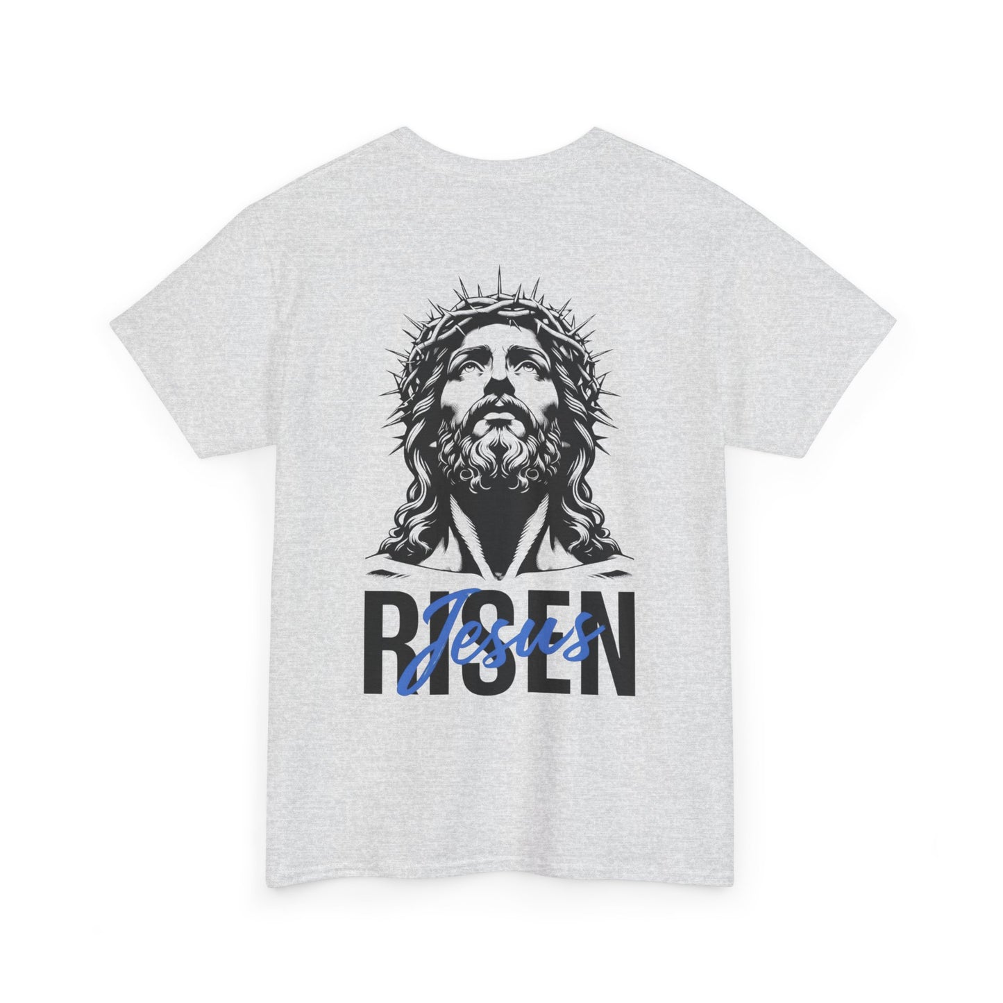 BLUE Risen Jesus Tee — Christian Easter Shirt with Crown of Thorns Design