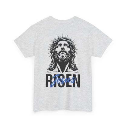 BLUE Risen Jesus Tee — Christian Easter Shirt with Crown of Thorns Design