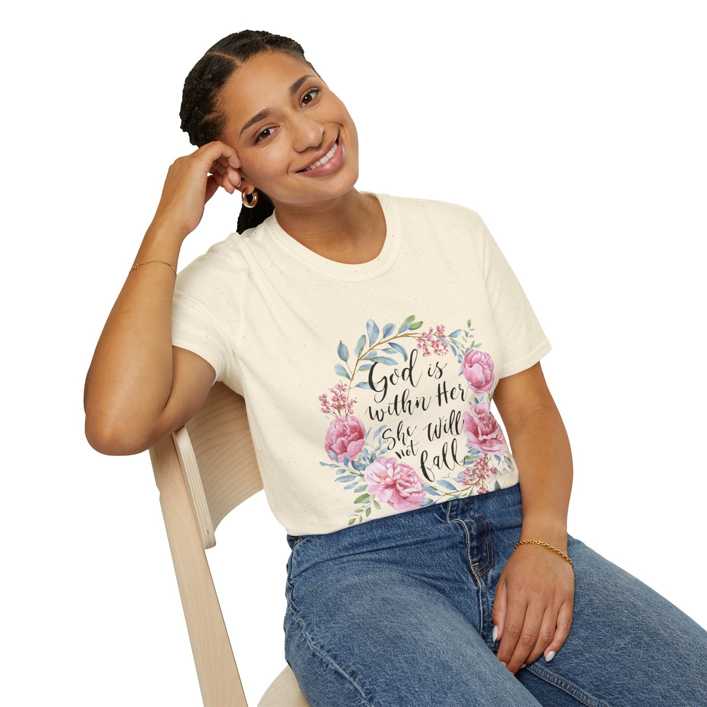 Floral Faith T-Shirt — "God Is Within Her She Will Not Fall" Inspirational Christian Tee