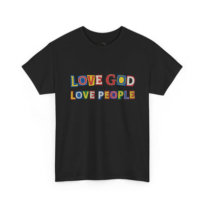 Love God Love People T-Shirt — Colorful Ransom Letters Faith Tee