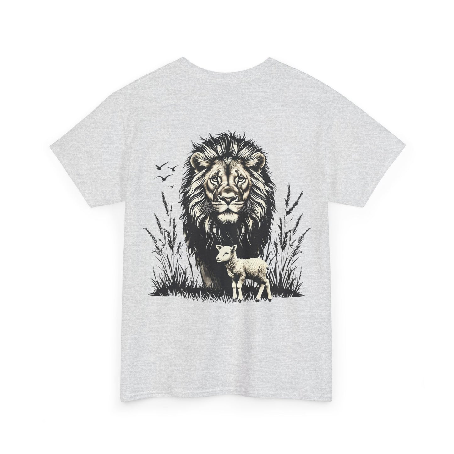 Lion and Lamb Graphic Tee — Protective Lion with Lamb Illustration