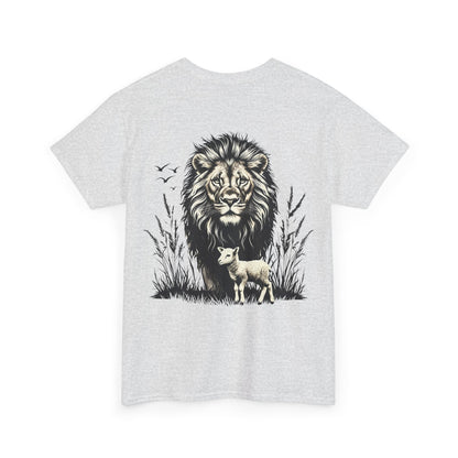 Lion and Lamb Graphic Tee — Protective Lion with Lamb Illustration