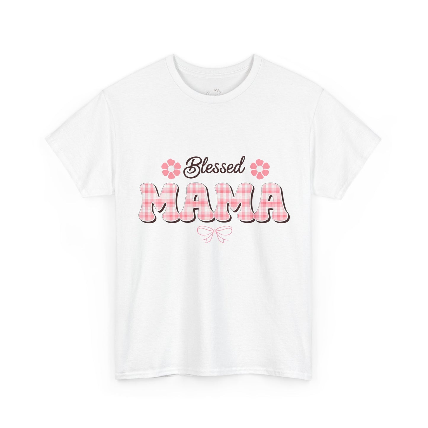 Blessed Mama Tee — Pink Plaid Mom Shirt