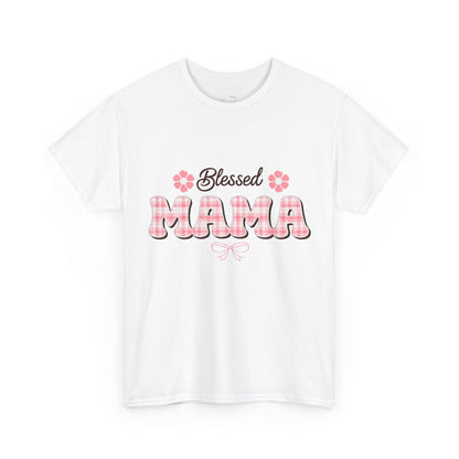 Blessed Mama Tee — Pink Plaid Mom Shirt