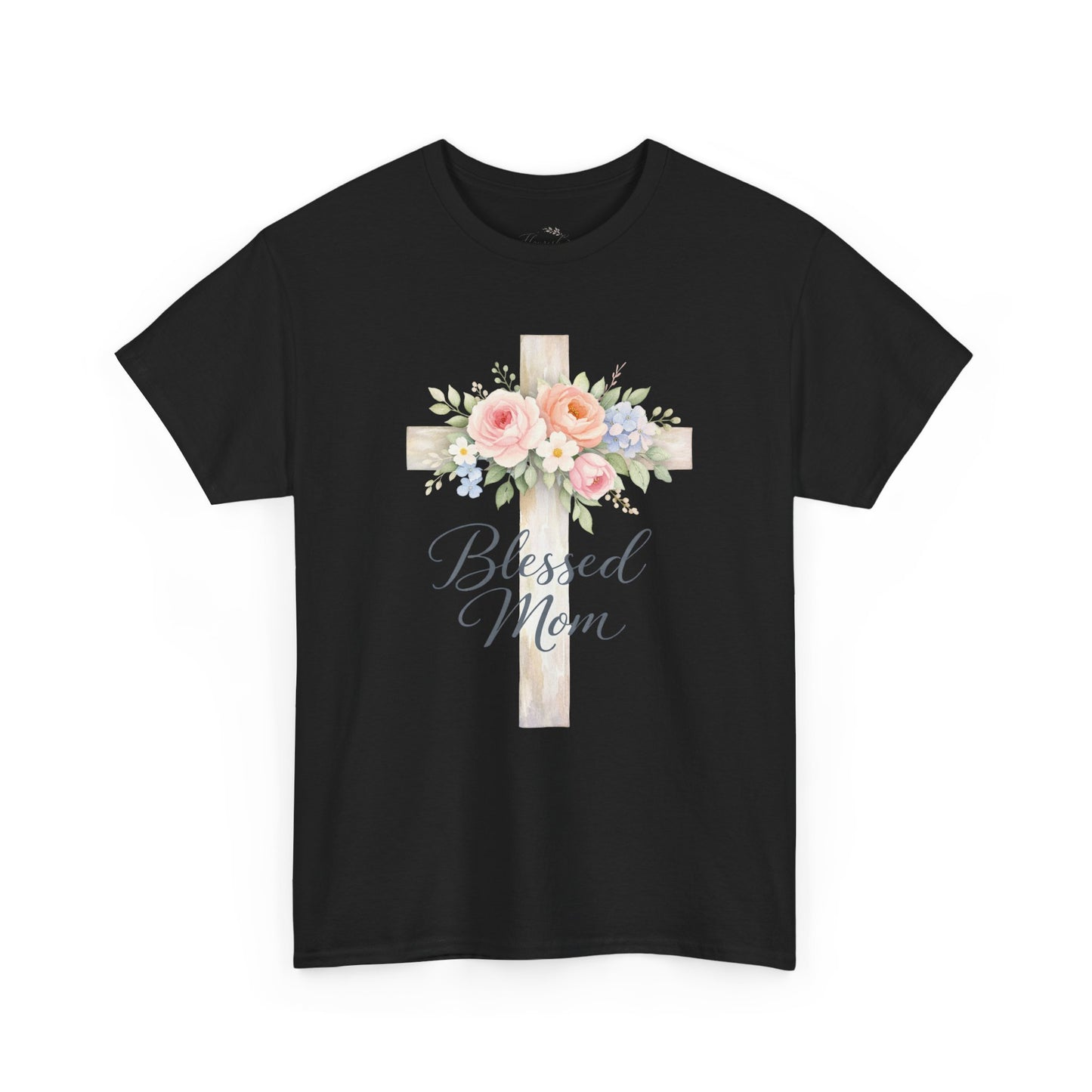 Blessed Mom Floral Cross T-Shirt