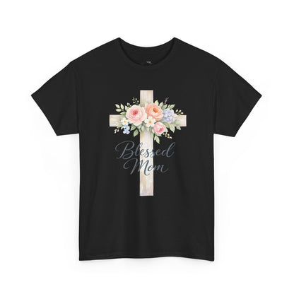Blessed Mom Floral Cross T-Shirt