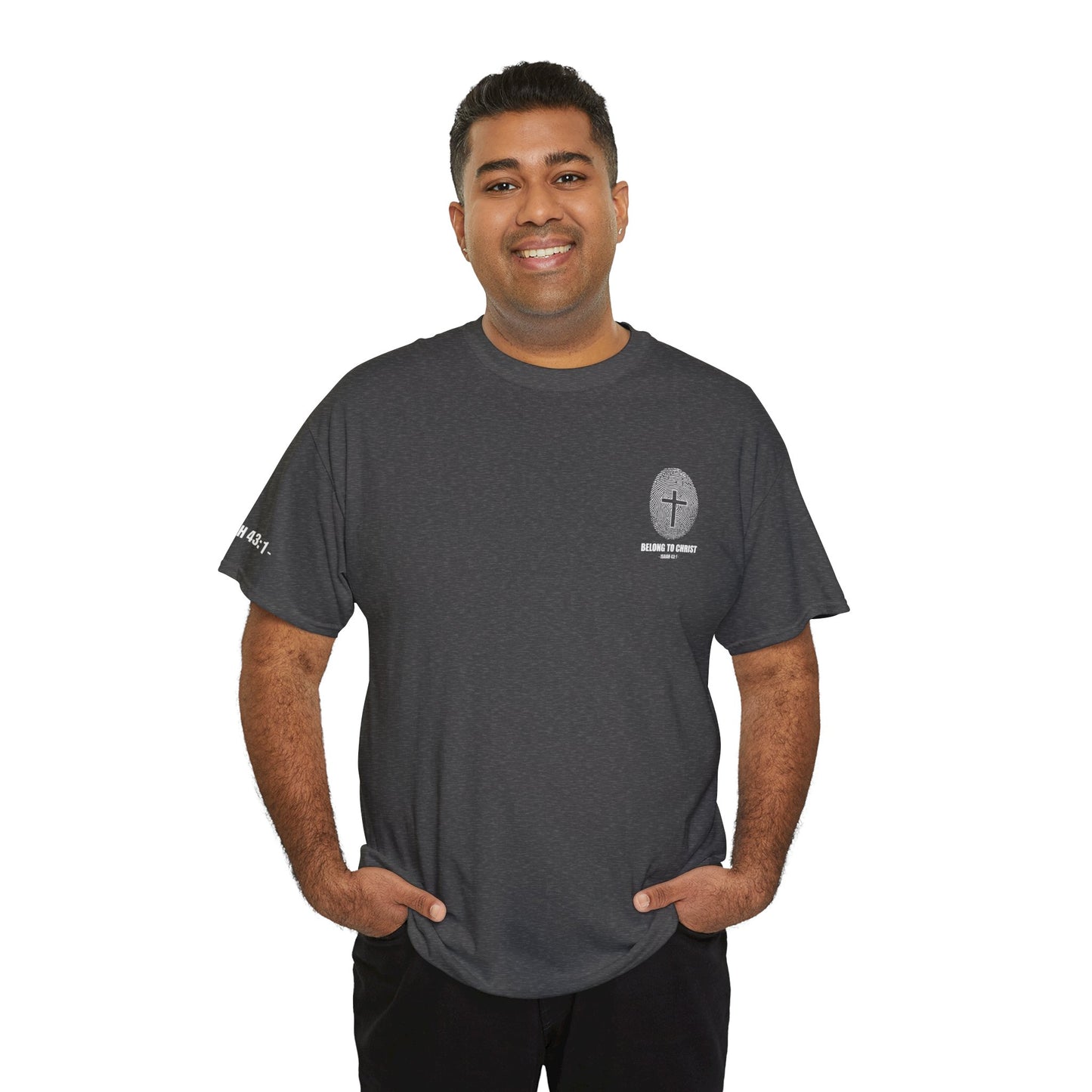 Belong to Christ T-Shirt — Christian Cross Fingerprint Tee (Isaiah 43:1)