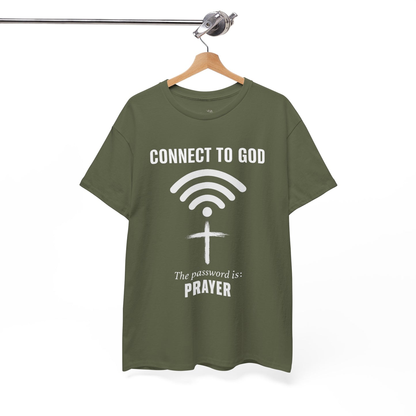 (UNISEX) Connect to God Prayer T-Shirt — Christian Faith Tee with Cross WiFi Design