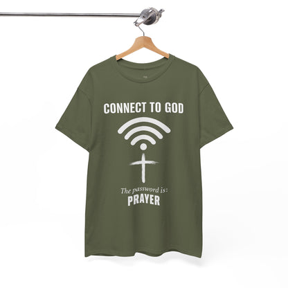 (UNISEX) Connect to God Prayer T-Shirt — Christian Faith Tee with Cross WiFi Design