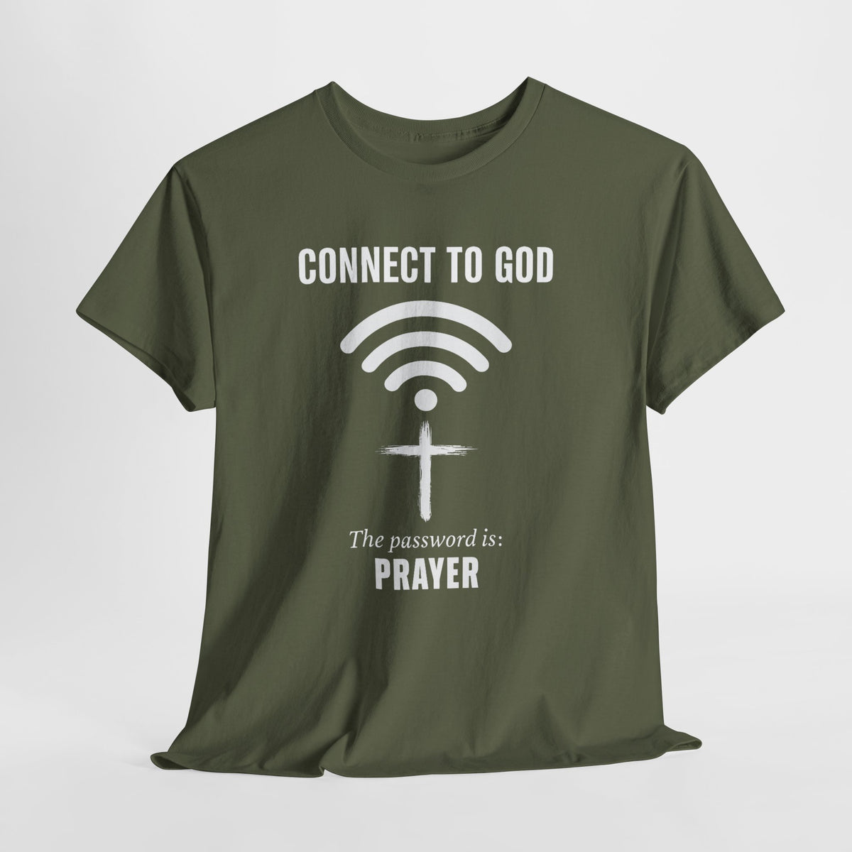 (UNISEX) Connect to God Prayer T-Shirt — Christian Faith Tee with Cross WiFi Design