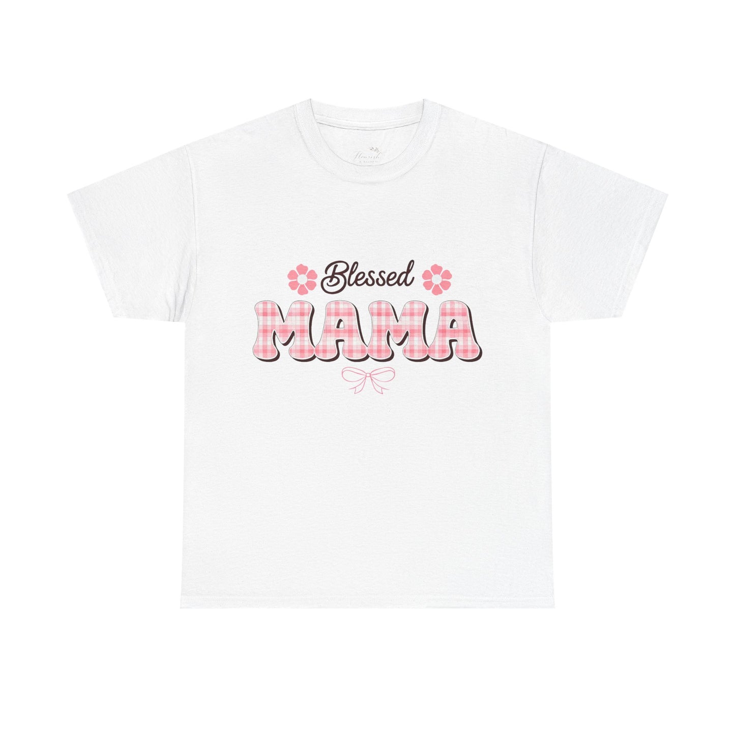 Blessed Mama Tee — Pink Plaid Mom Shirt
