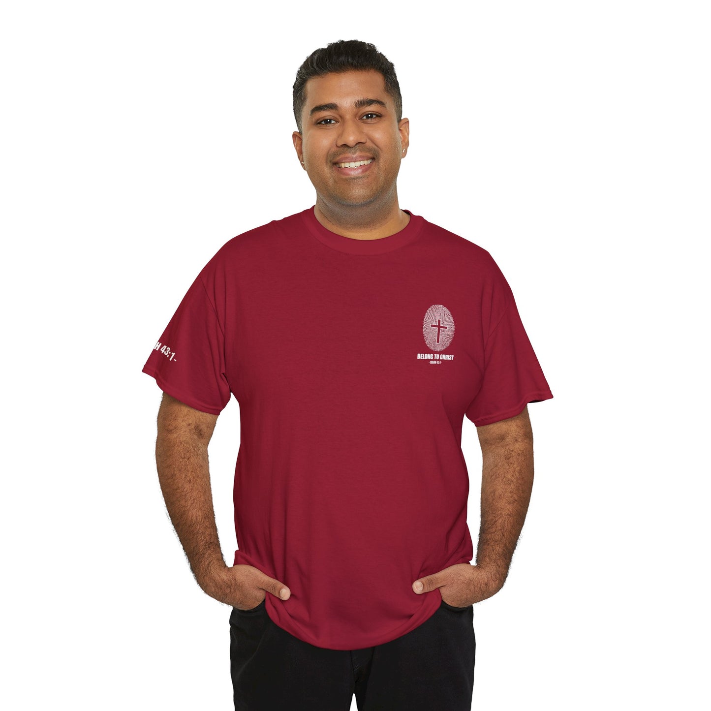 Belong to Christ T-Shirt — Christian Cross Fingerprint Tee (Isaiah 43:1)