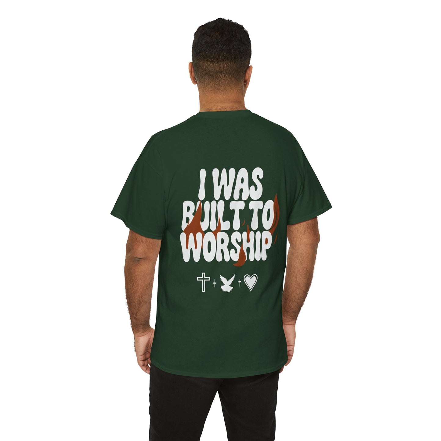 Worship Tee — "I Was Built to Worship" Christian Cross + Dove + Heart T‑Shirt