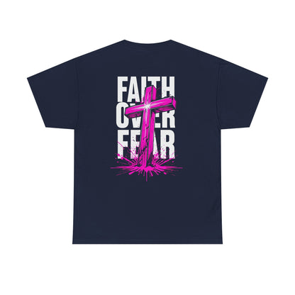 Faith Over Fear T‑Shirt — PINK Christian Cross Graphic Tee