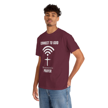(UNISEX) Connect to God Prayer T-Shirt — Christian Faith Tee with Cross WiFi Design