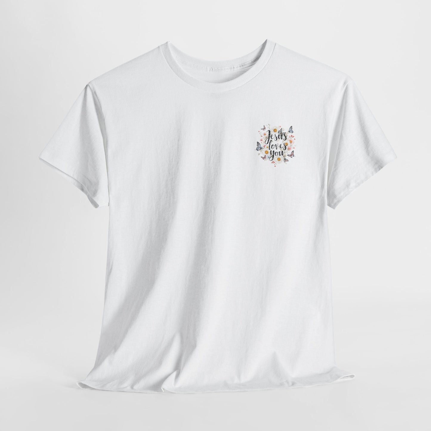 Christian T-Shirt — “Jesus Loves You” Floral Butterfly Tee