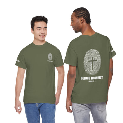 Belong to Christ T-Shirt — Christian Cross Fingerprint Tee (Isaiah 43:1)