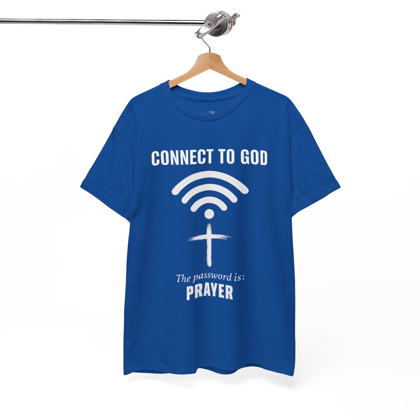 (UNISEX) Connect to God Prayer T-Shirt — Christian Faith Tee with Cross WiFi Design